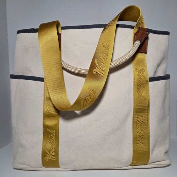 NWT Woolrich x Target Large Canvas Tote Bag Yellow Branded Webbing Carabiner - Picture 5 of 10